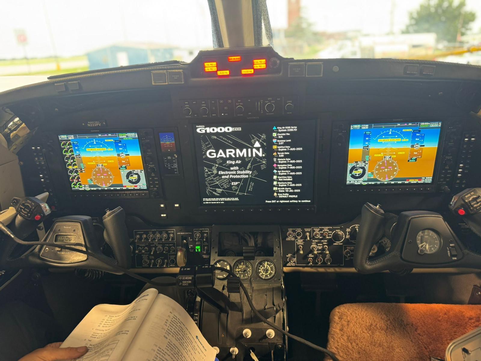 Garmin G1000 NXi flight deck powered up in a Beechcraft King Air 300 series cockpit.